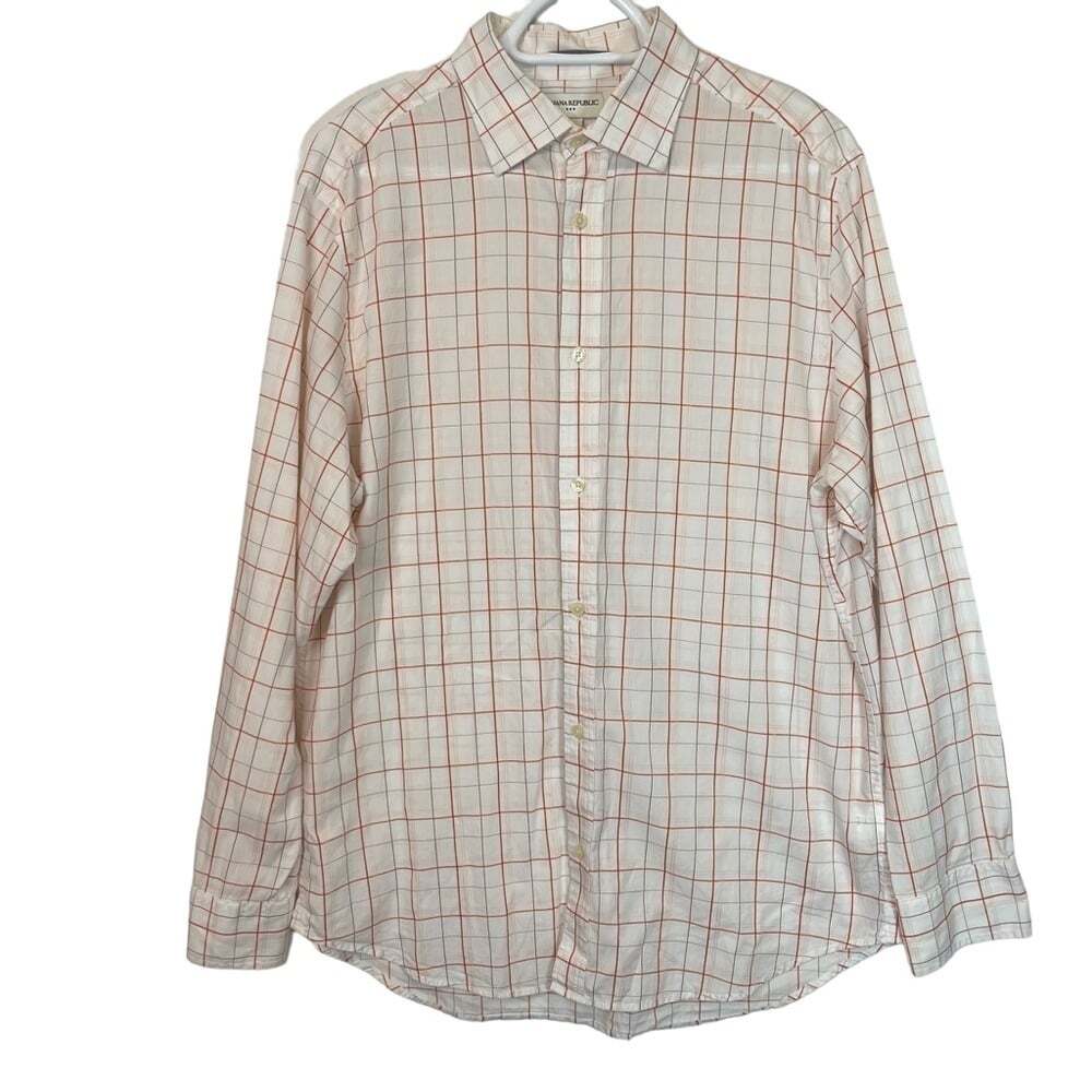 Banana Republic White Orange Striped Long Sleeve Casual Button Down Dress Shirt